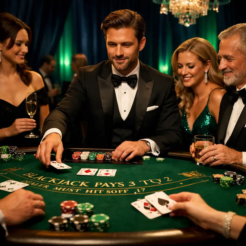 Stół do BlackJacka w strefie VIP z eleganckim oświetleniem
