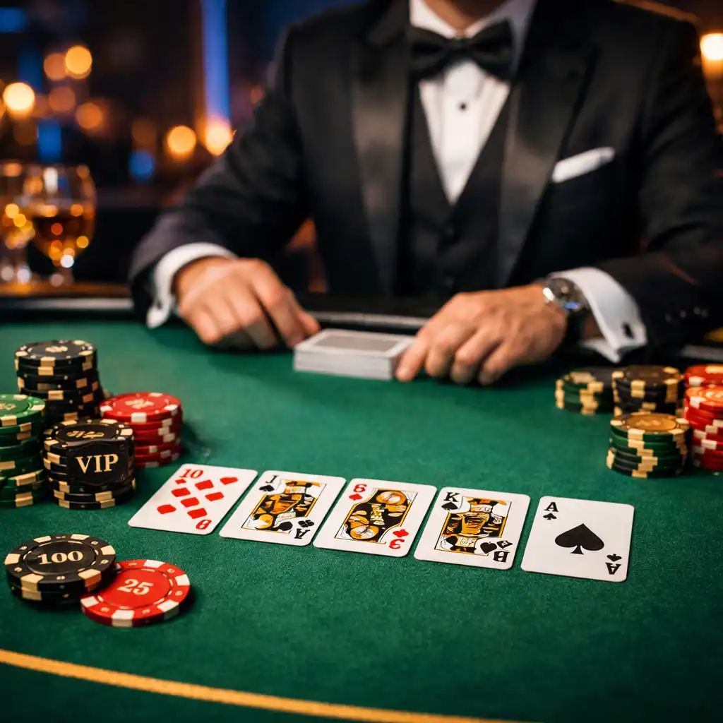 Stół do pokera otoczony gośćmi podczas eleganckiego eventu firmowego